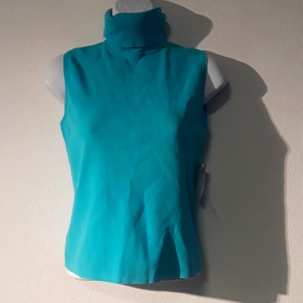 *C1 - NEW VTG. SCOTT TAYLOR SZ. S AQUA COLOR TURTLENECK SLEEVELESS TOP W/ TAGS